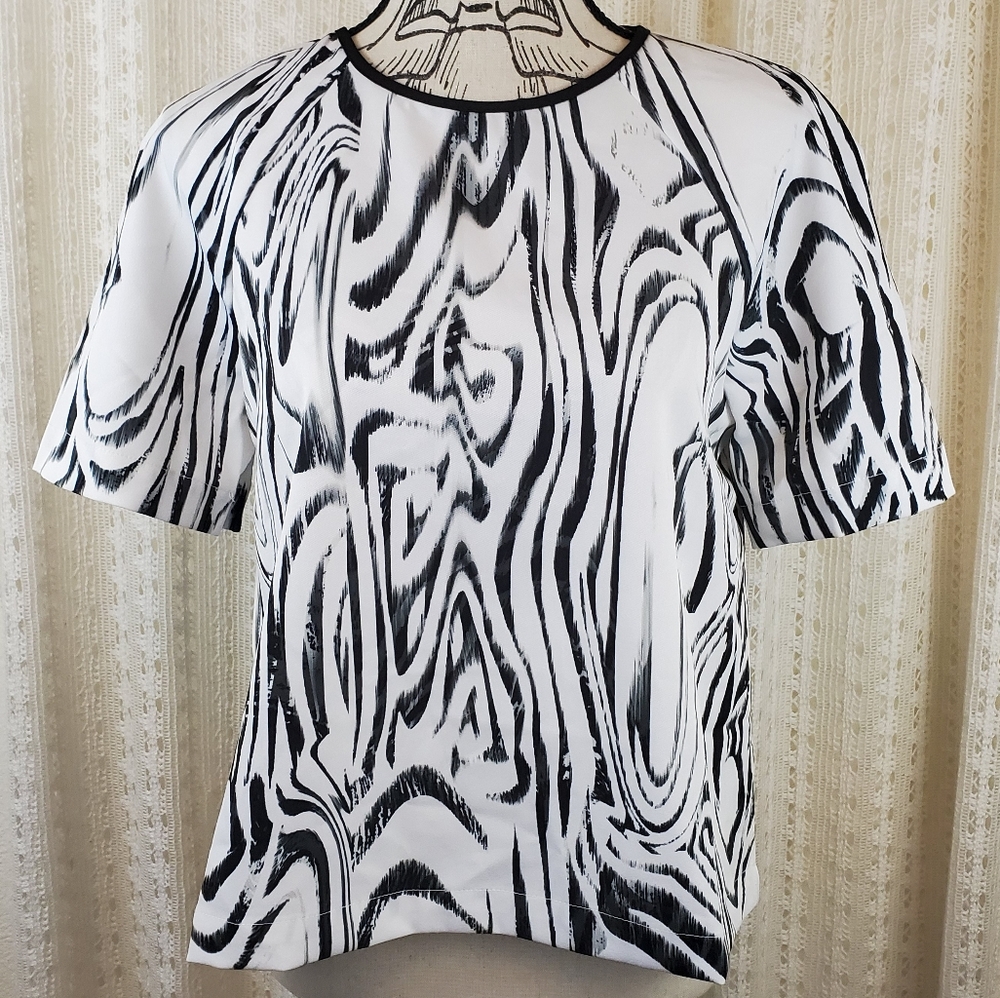 Suboo Tanzania Wood Grain Boxy Crop Top Black White Size 6